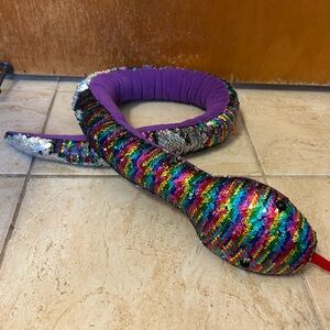 Sequined Rainbow Plush Snake with Purple Underside